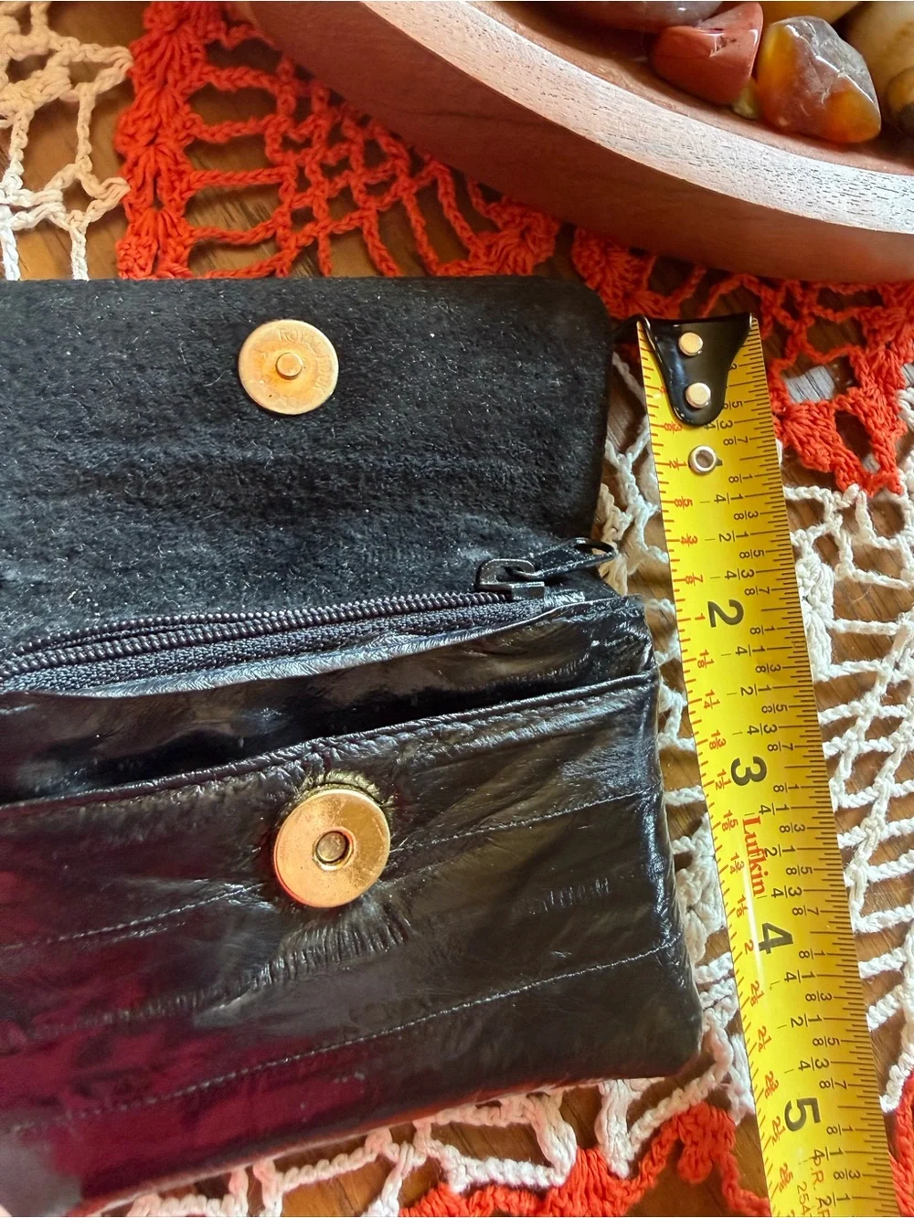Vintage 80s Black Eel Skin Mini Clutch Coin Purse Made in Korea